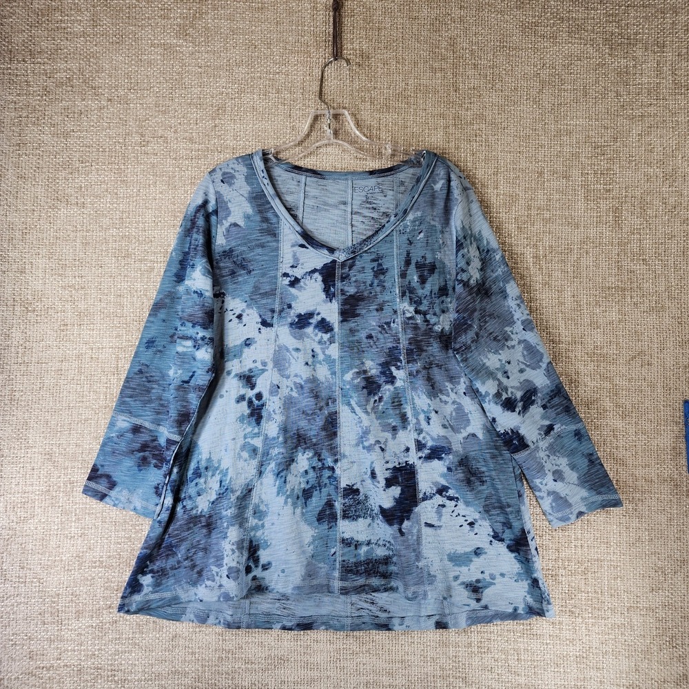 Escape by Habitat Mineral Dye‎ Freedom V-Neck Tunic Tee Womens M Blue Cotton EUC